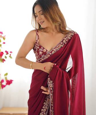 Women's rangoli silk floral embroidered saree with blouse piece 4