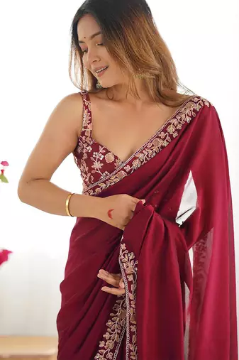 Women's rangoli silk floral embroidered saree with blouse piece