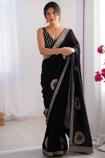 Women's rangoli silk ethnic motiff embroidered saree with blouse piece