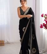 Women's rangoli silk ethnic motiff embroidered saree with blouse piece