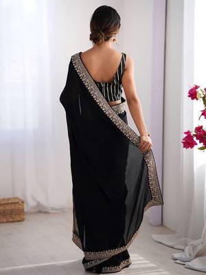Women's rangoli silk ethnic motiff embroidered saree with blouse piece 2