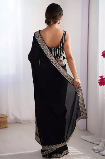 Women's rangoli silk ethnic motiff embroidered saree with blouse piece