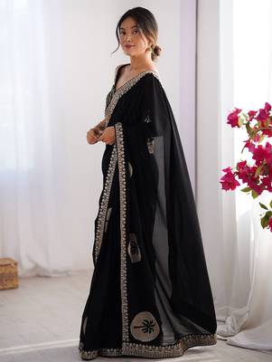 Women's rangoli silk ethnic motiff embroidered saree with blouse piece 3