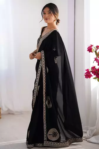 Women's rangoli silk ethnic motiff embroidered saree with blouse piece