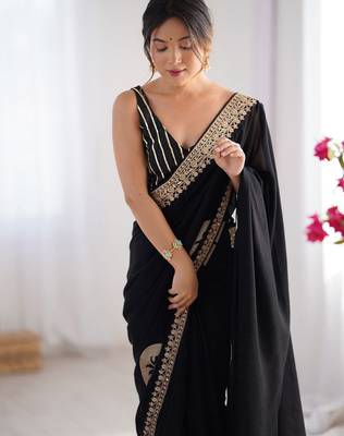 Women's rangoli silk ethnic motiff embroidered saree with blouse piece 4