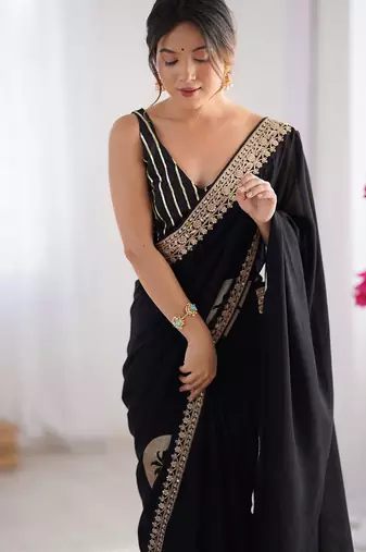 Women's rangoli silk ethnic motiff embroidered saree with blouse piece