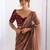 Women's shimmer net sequins embroidered saree with velvet blouse piece
