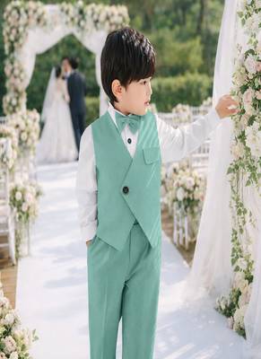 Boys sea-green shirt cotton blend set with trouser party wear suit 4