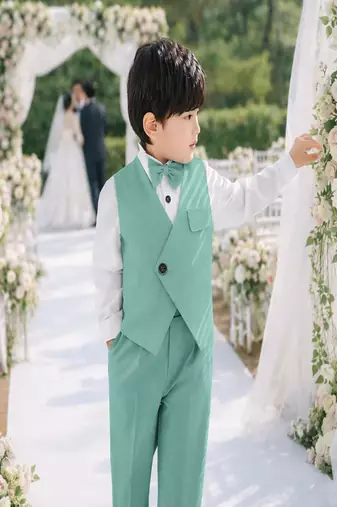 Boys sea-green shirt cotton blend set with trouser party wear suit