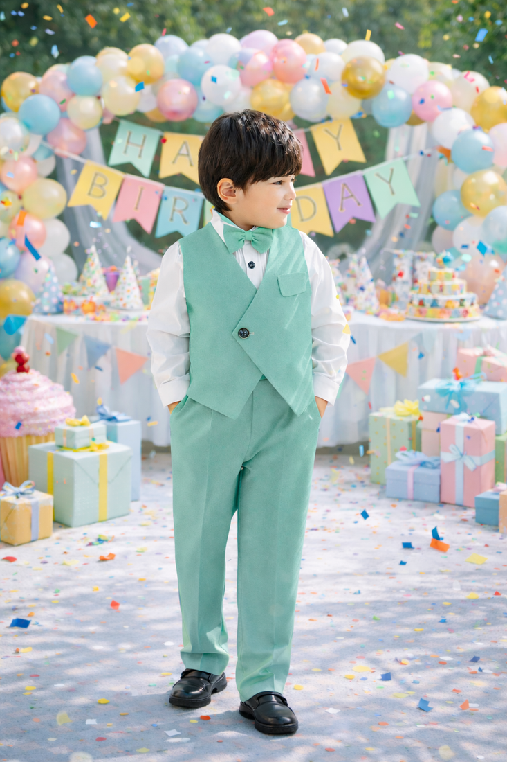 Boys sea-green shirt cotton blend set with trouser party wear suit