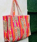 Tiger Print Tote Bag Indian Cotton Quilted Handbag Shopping Carry Bag Hand Bags