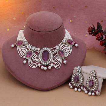 Magenta color kundan necklace set 1