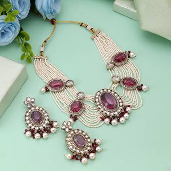 Magenta color kundan necklace set 2