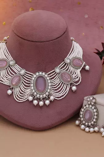 Pink color kundan necklace set