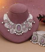 Pink color kundan necklace set