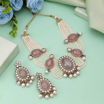 Pink color kundan necklace set 2