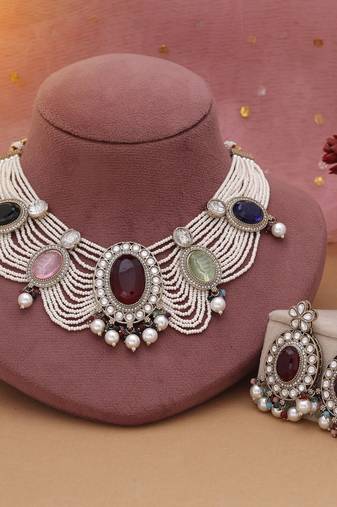 Multi color kundan necklace set
