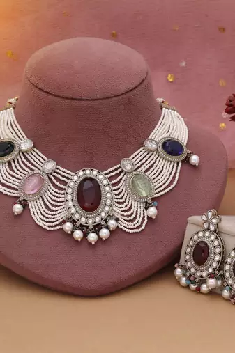 Multi color kundan necklace set