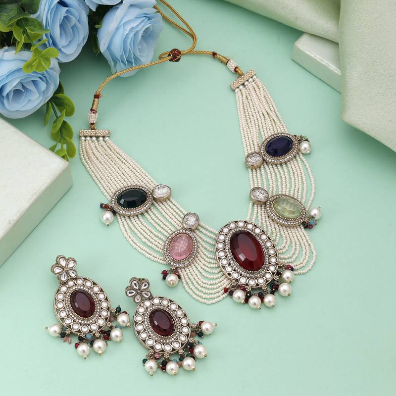 Multi color kundan necklace set