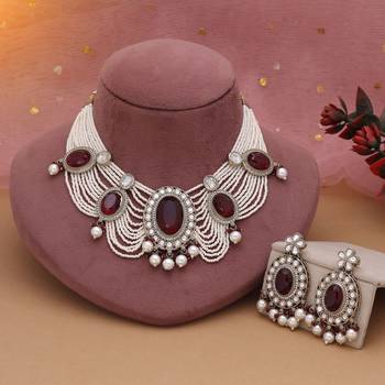 Maroon color kundan necklace set 1