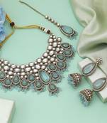 Sky blue color kundan necklace set