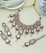 Pink color kundan necklace set