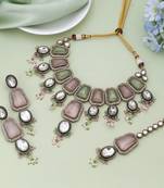 Pink & pista green color kundan necklace set