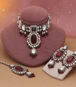Maroon color choker kundan necklace set