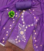 Purple viscose embroidered unstitched dress material