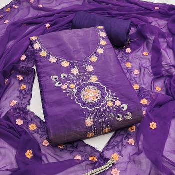 Purple viscose embroidered unstitched dress material 2