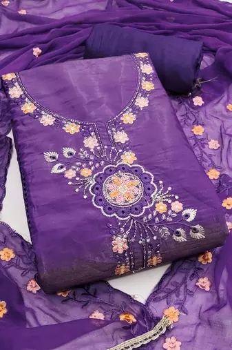 Purple viscose embroidered unstitched dress material