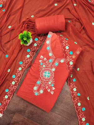 Rust viscose embroidered unstitched dress material 1
