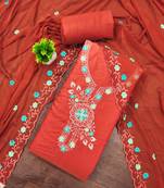 Rust viscose embroidered unstitched dress material