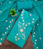 Blue viscose embroidered unstitched dress material