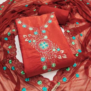 Rust viscose embroidered unstitched dress material 2