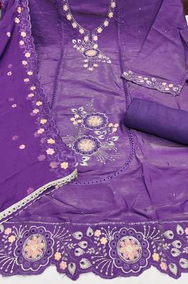 Purple viscose embroidered unstitched dress material 3