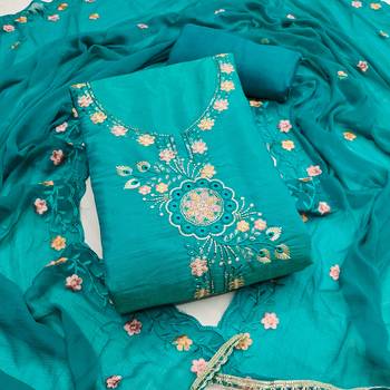 Blue viscose embroidered unstitched dress material 2