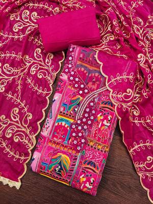 Magenta viscose embellished unstitched dress material 1
