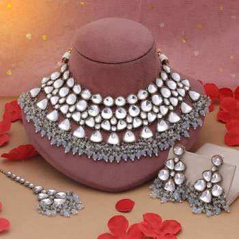 Sky blue color kundan necklace set 1