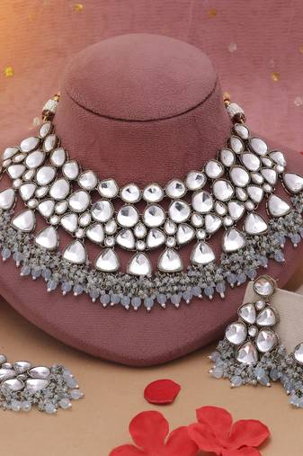 Sky blue color kundan necklace set