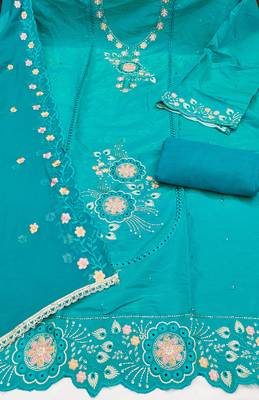Blue viscose embroidered unstitched dress material 3
