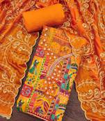 Mustard viscose embellished unstitched dress material