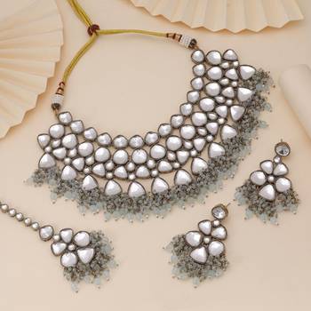 Sky blue color kundan necklace set 2