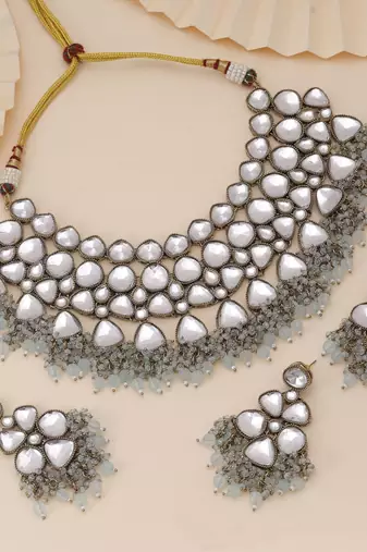 Sky blue color kundan necklace set