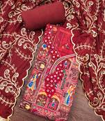 Maroon viscose embellished unstitched dress material