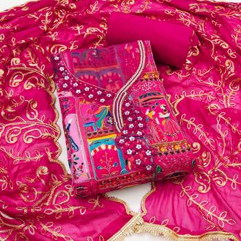Magenta viscose embellished unstitched dress material 2