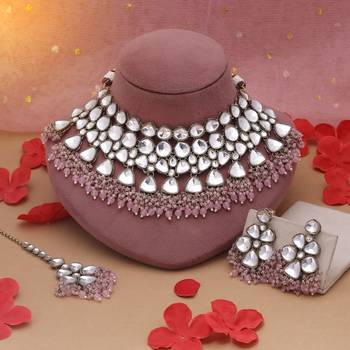 Pink color kundan necklace set 1