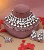 Pink color kundan necklace set