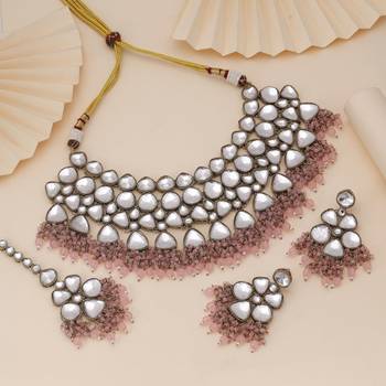 Pink color kundan necklace set 2