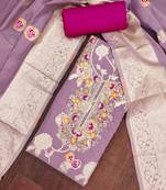 Lavender cotton silk woven design unstitched dress material